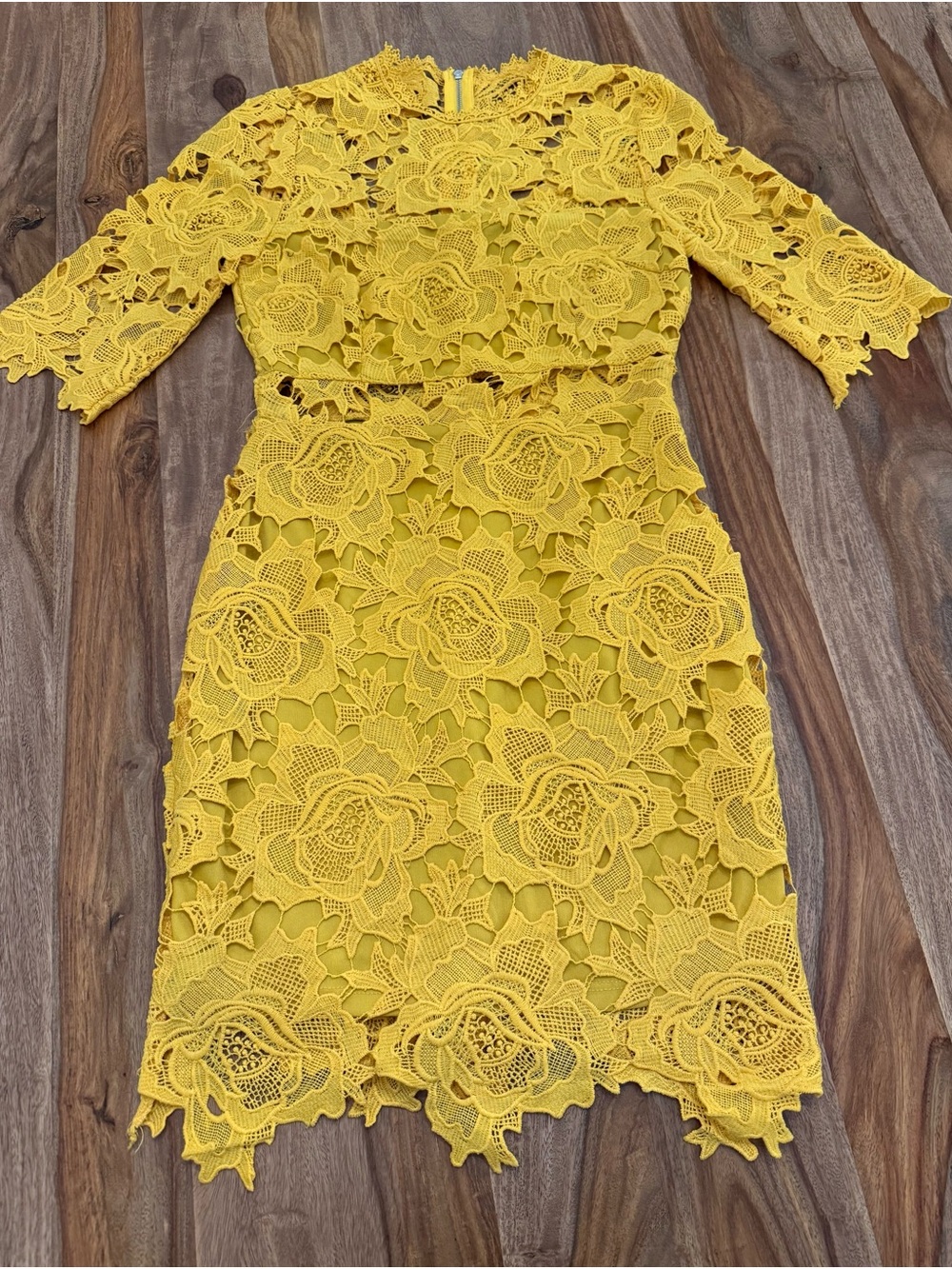 Lulu’s Yellow Lace Floral Sheath Mini Dress